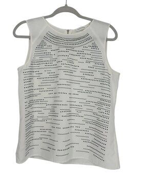 Calvin Klein Women’s Studded Shell Top Medium Ivory Geometric Zip Back Blouse